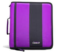 Case-it Classic D-251 Classeur à anneaux de 5 cm avec fermeture éclair, capacité de 350 feuilles, plusieurs poches de rangement et bandoulière, organisateur d'école et de bureau, violet foncé