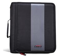 Case-it Classic D-251 Classeur à anneaux de 5 cm avec fermeture éclair, capacité de 350 feuilles, plusieurs poches de rangement et bandoulière, organisateur d'école et de bureau, noir de jais