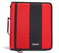Case-It D-251 Classeur à fermeture éclair classique - Anneaux toriques de 5,1 cm - Plusieurs poches - Capacité de 800 feuilles - Livré avec bandoulière - Rouge camion de pompiers