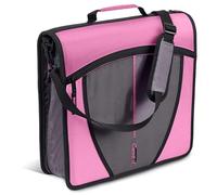 Case-it Mighty D-146 Classeur à fermeture éclair à languette zippée, joint torique de 7,6 cm avec onglets 5 couleurs, porte-documents extensible, bandoulière et poignée, rose clair