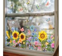 CashMuch Autocollant mural botanique tournesol papillon pour décoration d'intérieur, décalcomanie florale créative en PVC pour salon, fenêtre, porte, décoration, art mural amovible 30 x 60 cm