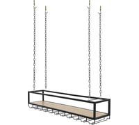 Casier à vin avec porte-verre - Montage au plafond Etagère suspendue - Quatre chaînes de suspension - Dimensions 110 x 25 x 22 cm - Charge 75 kg - Noir