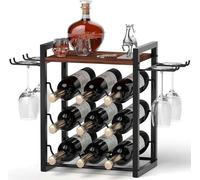 Casier à vin en bois avec plateau de service, pouvant accueillir 9 bouteilles et 4 verres, casier à vin sur pied pour la cuisine, le bar ou la cave à vin