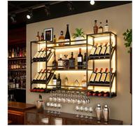 Casier à vin mural à 3 niveaux avec barre transversale de sécurité, grandes étagères flottantes avec 3 angles d'affichage fixes (45°, 90°, 180°) et support en verre, casier à vin mural en métal pour