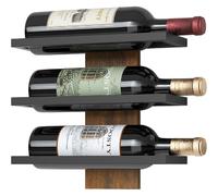 Casier à vin mural en métal et bois, 3 niveaux
