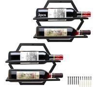 Casier à vin mural métal 2 bouteilles avec porte-verres noir