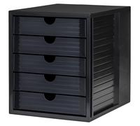 Casier de bureau - 5 tiroirs - Noir - Format DIN C4 - Empilable - Plastique recyclé