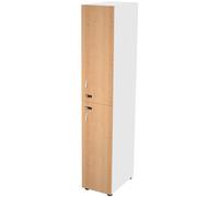 Casier haut simple Eminence L. 33 x H. 184 cm - Meuble 1 colonnes 2 portes superposées avec serrures à code indépendantes - 1 niches intérieurs par porte - Corps Blanc - Portes Hêtre
