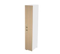 Casier haut simple Eminence L. 33 x H. 184 cm - Meuble 1 colonnes 2 portes superposées avec serrures à code indépendantes - 1 niches intérieurs par porte - Corps Blanc - Portes Chêne
