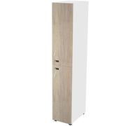 Casier haut simple Eminence L. 33 x H. 184 cm - Meuble 1 colonnes 2 portes superposées avec serrures à code indépendantes - 1 niches intérieurs par porte - Corps Blanc - Portes Chêne Canadien
