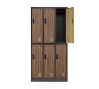 Casier vestiaire 3B2A Armoire Metallique 6 Compartiments Revêtement en Poudre 185 cm x 90 cm x 45 cm (Anthracite/Imitation Bois)