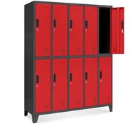 Casier vestiaire 5B2A armoire metallique 10 Compartiments revêtement en poudre 172 cm x 136 cm x 45 cm (anthracite/rouge)