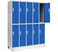 Casier vestiaire 5B2A armoire metallique 10 Compartiments revêtement en poudre 172 cm x 136 cm x 45 cm (gris/bleu)