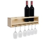 Casiers à bouteilles HWC-P21, porte-verres/bouteilles Bar mural Casier pour 4 bouteilles/6 verres Bois Certifié MVG 12x48x12cm naturel