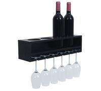 Casiers à vin HWC-P21, porte-verres/bouteilles Bar mural Casier pour 4 bouteilles/6 verres Bois Certifié MVG 12x48x12cm noir