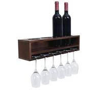 Casiers à vin HWC-P21, porte-verres/bouteilles Bar mural Casier pour 4 bouteilles/6 verres Bois Certifié MVG 12x48x12cm marron