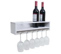 Casiers à vin HWC-P21, porte-verres/bouteilles Bar mural Casier pour 4 bouteilles/6 verres Bois Certifié MVG 12x48x12cm blanc
