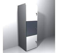 Casiers de bureau individuels 3 cases - L.40 x H.133,5 cm - Portes Blanc et Anthracite