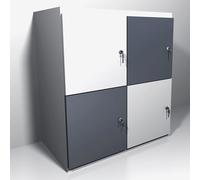 Casiers de bureau individuels 4 cases, Ht 91.1 cm, portes panachées blanc et anthracite