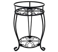 CASIMR Support à 2 étages en métal pour pots de fleurs d'intérieur et d'extérieur - 48,8 cm de haut - En fer antirouille - Pour jardin, terrasse, salon, coin balcon, noir