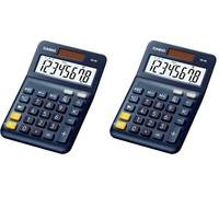 Casio MS8E Calculatrice de Bureau Alimenté par Batterie Solaire Conversion de Devises, Pieds en Caoutchouc, Bouton de Correction Rapide, Solaire/à Piles Noire (Lot de 2)