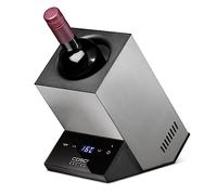 CASO WineCase One Inox Refroidisseur de vin design pour une bouteille, plage de température de 5 à 18 °C, pour bouteilles jusqu'à 9 cm de diamètre, commande tactile, boîtier en acier inoxydable, petit
