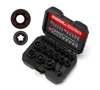 CASOMAN Lot de 19 douilles Torx Plus à 6 pans EP4-EP32 avec douille EP 1/2", 3/8" et 1/4", douille EP 5 points 1/2" Dr. EP8.8 compatible avec Tesla, acier Cr-V