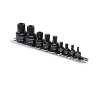 CASOMAN Lot de 9 douilles carrées à choc à faible encombrement avec rail de rangement, entraînement 1/4", 3/8" et 1/2", acier CR-MO, conçu pour une utilisation à impact