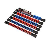CASOMAN Lot de 9 organiseurs de douilles en ABS, 1/4", 3/8", 1/2", supports de douilles de qualité supérieure (ensemble de 9 pièces, bleu, rouge, noir)