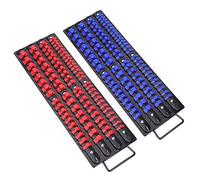 CASOMAN Plateau de rangement portable de 80 pièces, ensemble de 2 pièces, bleu et rouge, 6,35 mm, 0,9 cm, 1,27 cm, organiseur de douilles robuste, rails noirs, clips bleus et rouges