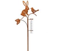 CASOME Piquet De Jardin Pluviomètre avec Lapin Et Oiseau, Pluviomètre en Métal avec Mangeoire pour Oiseaux, Décoration D'extérieur, Ornement De Jardin Rustique, Piquet Décoratif pour Terrasse