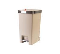 CASOME Poubelle De Cuisine 35L Avec Couvercle, Bac À Déchets À Pédale Sur Roulettes, Corbeille À Fermeture Progressive Avec Anneau Cache-sac, Conteneur À Grande Capacité Pour La Maison(Brown)