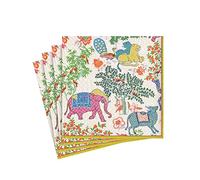 Caspari Paquet de 20 Serviettes Cocktail Le Jardin De Mysore, Tissu, Multicolore, 12,5x12,5x0,02 cm