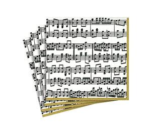 Caspari Paquet de 20 Serviettes Luncheon Musica, Tissu, Noir/Blanc, 16,5x16,5x0,02 cm