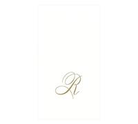 Caspari Towels, Monogram, Pack of 24 Recevez avec Les Serviettes Guest White Pearl Paper Linen, Paquet de 24, Initiale R, Or, Microfibre, Blanc Perle, 16,25x20x0,02 cm