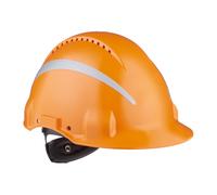 Casque de protection 3M G3000 avec indicateur d'UV, orange, ABS, ventilé Fermeture à cliquet, bande de transpiration en plastique, autocollant réfléchissant x20 morceau