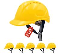 Casque de protection MUSTBAU, casque de protection, sangle à cliquet, réglable, 52–66 cm, pour le montage d'échafaudages, le bâtiment et l'artisanat, norme EN 397, lot de 5