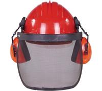 Casque de sécurité - Casque forestier - Protection de la tête - Protection du visage - Ajustable - Orange