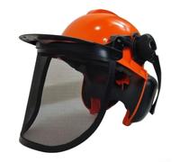 Casque de sécurité forestier avec cache-oreilles Orange ABS | Coque en ABS, cache-oreilles réduisant le bruit, bouclier en maille, débris, visibilité claire