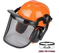 Casque de sécurité forestière industrielle - Système de protection auditive et faciale - Certifié CE EN397 - Casque professionnel forestier avec visière, cache-oreilles amovibles et visières CUKUGUARD
