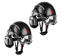 Casque de Securite Mustbau EN397 avec Protege-Oreilles et Visiere - Coque ABS Reglable 53-63 cm Chantier BTP Foret - Noir L