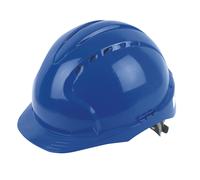 Casque de sécurité ventilé à cliquet coulissant et visière moyenne JSP EVO2 bleu