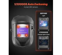 Casque de soudage à assombrissement automatique, visière de soudage True Color 100 x 59,4 mm, masque de soudeur à énergie solaire avec 4 capteurs d'arc, teinte large 4/5-9/9-13 pour soudage TIG MIG AR