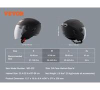 casque facial 3/4, homologué ECE, design léger, grand écran transparent, M