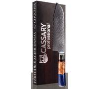 Cassary Couteau Santoku en Acier Damas 67 Couches Couteau Japonais de Cuisine Professionnel idéal pour tout Chef Couteaux Super Tranchant Avec Poignée Ergonomique et de Haute Qualité
