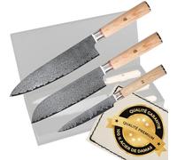 Cassary Set de couteaux de cuisine professionnel en acier damas. Couteau japonais professionnel idéal pour tout chef. Set de couteaux en acier damas professionnel (3 set)