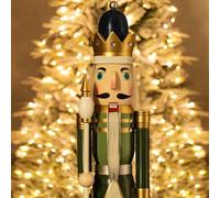 Casse Noisette Noel geant 120 cm Grand XXL Vert Roi Soldat Casse-Noisette de Noël en Bois Grandeur Nature avec Support Décoration de Noël