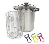 Casserole à asperges en acier inoxydable avec passoire et couvercle en verre Capacité 3,9 l Compatible avec tous les types de plaques de cuisson et induction + éplucheur à asperges