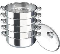 Casserole à bain-marie - Casserole à mijoter - Acier inoxydable - Couvercle en verre - Lavable au lave-vaisselle - Surface polie - Forme ronde - Gris clair