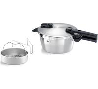 Casserole à cuisson rapide avec insert - Autocuiseur et cuiseur vapeur - Pour préparer rapidement les repas - Deux modes de cuisson - 2,5 litres, 18 cm - Argenté